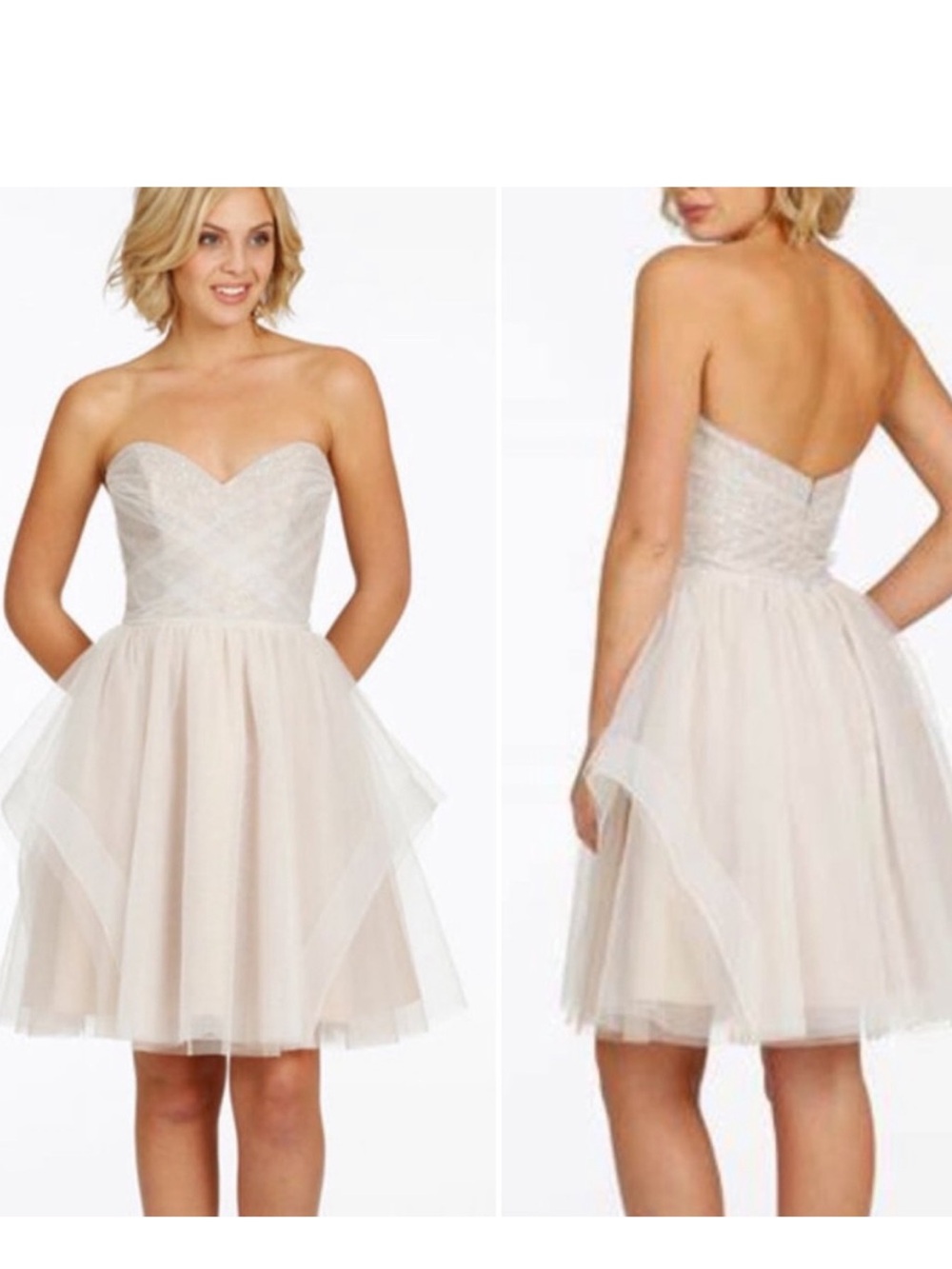 Alvina Valenta Bridesmaid Formal Dress, Size 12 Ivory Tulle Silver Metallic Lace